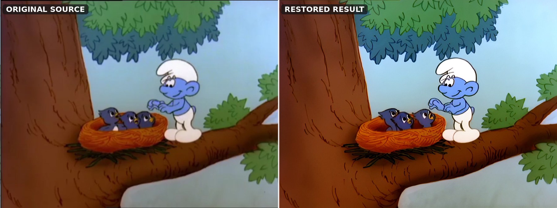 Animation restoration before and after example: Fine line detail