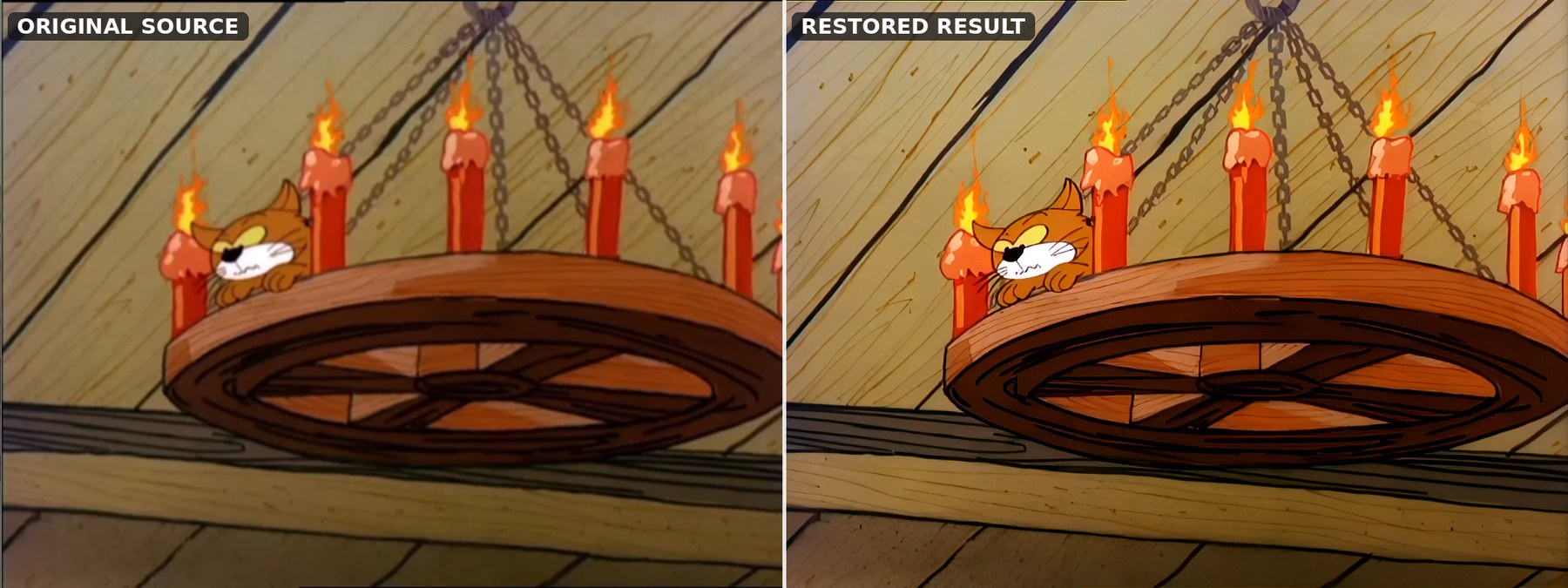 Animation restoration before and after example: Detailed background