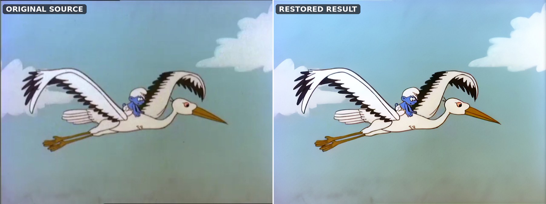 Animation restoration before and after example: Delicate motion frame