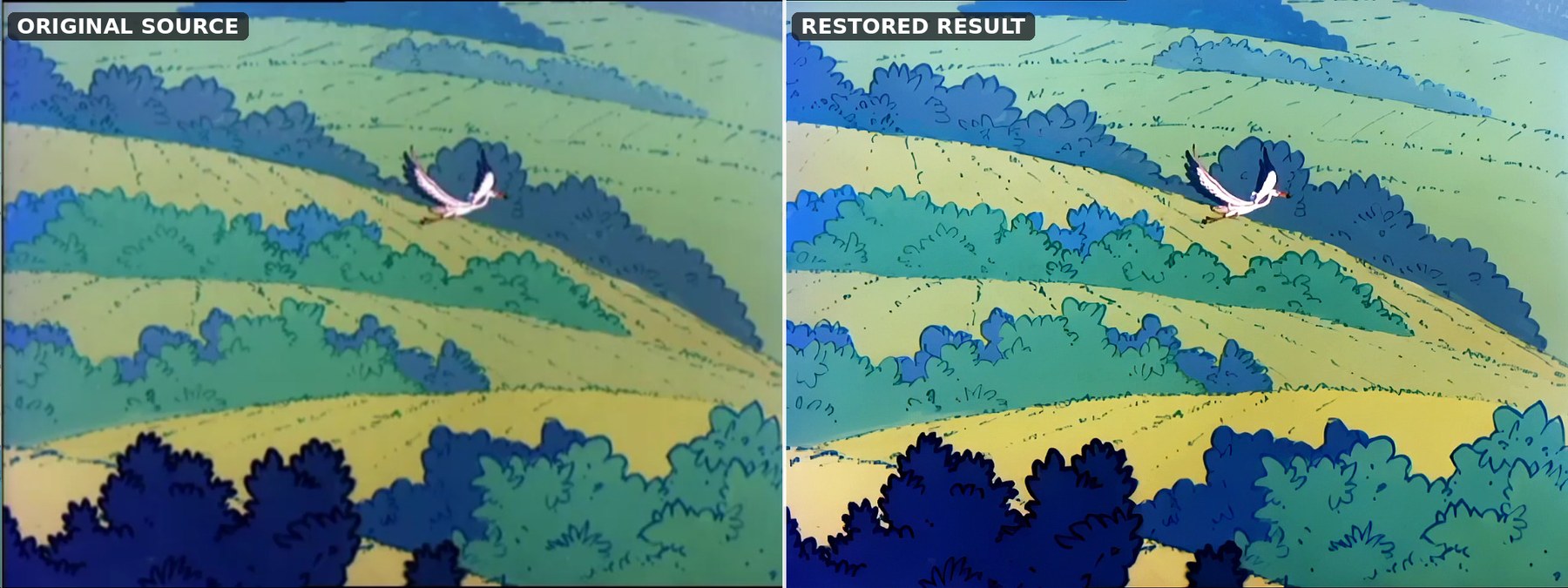 Animation restoration before and after example: Background restoration