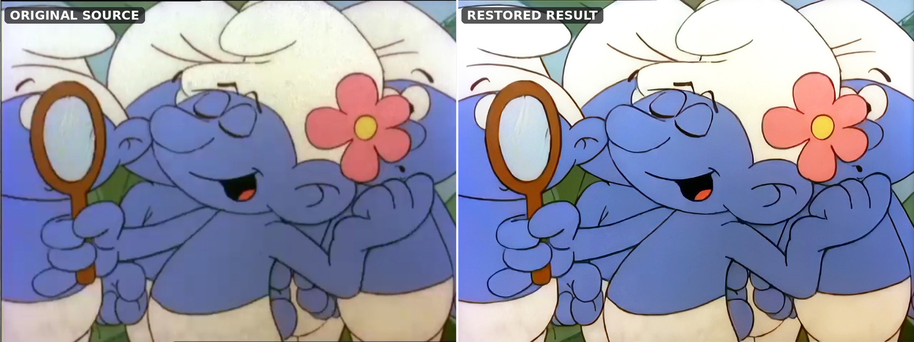 Character restoration before and after comparison